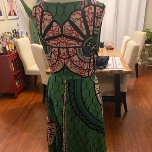 Green and red asymmetrical African-inspired dress Large EUC